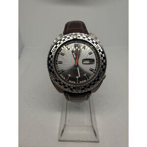 Vintage Seiko 5 Sports Automatic Watch With Brown Leather Strap & Day-Date Displ